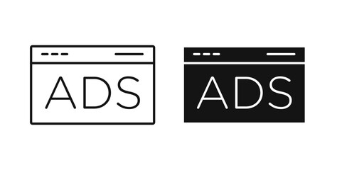 Ad icons set in black colors on white background