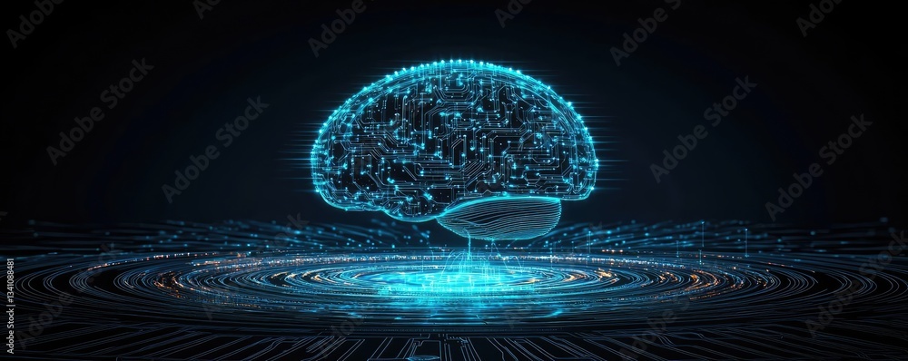 Poster Artificial intelligence database in cyberspace circuit concept. A futuristic digital brain showcasing artificial intelligence.