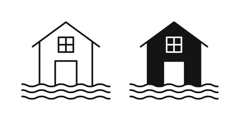 House flood icons set in black colors on white background