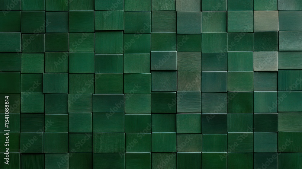 Poster emerald green cubic abstract mosaic: a textured green block pattern background