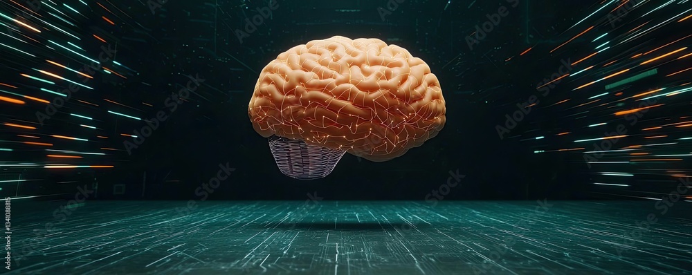 Poster Artificial intelligence database in cyberspace circuit concept. Futuristic brain concept symbolizing advanced technology and intelligence.