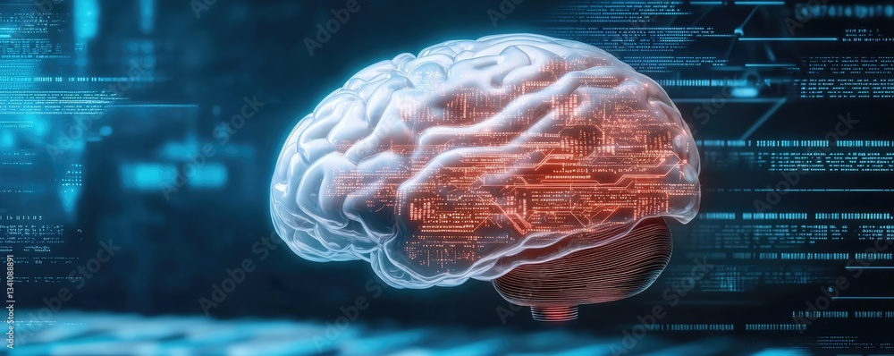 Poster Artificial intelligence database and future computing concept. Futuristic digital brain concept representing AI technology.