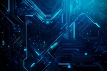 Fototapeta premium Abstract close-up of a glowing blue digital circuit board, showcasing intricate connections and technological design on a black background. 