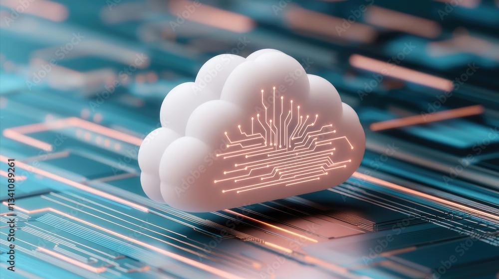 Fototapete Artificial intelligence database and future computing concept. Futuristic cloud computing with circuit patterns on a digital backdrop.