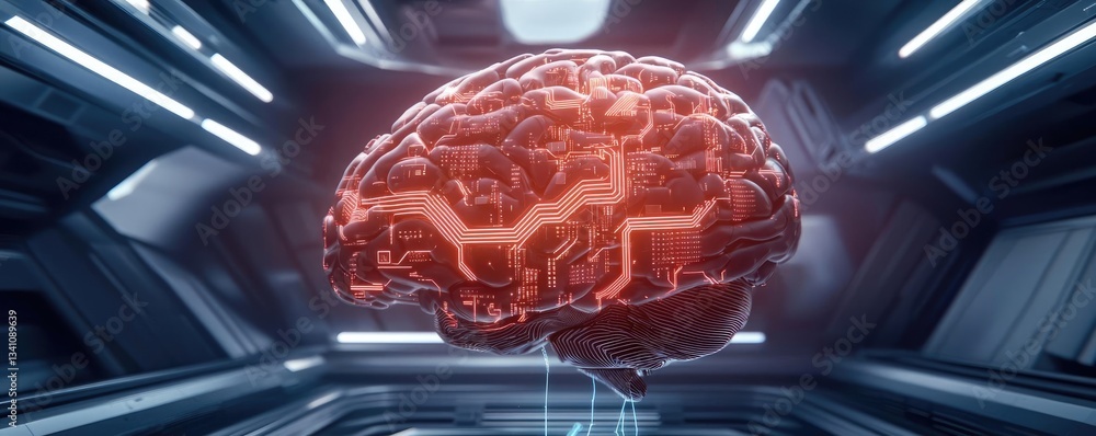 Aufkleber Artificial intelligence database and future computing concept. Futuristic digital brain design representing intelligence.