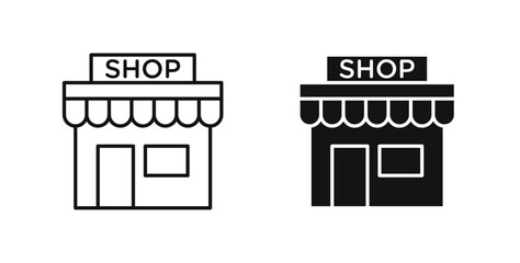 Shop icons in flat solid and thin line style