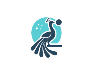 Peacock logo design icon symbol vector illustration. Peacock bird template.