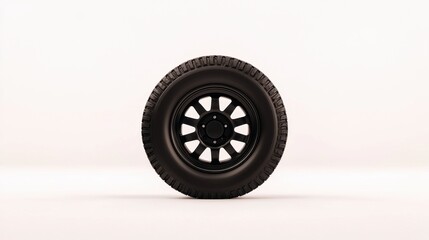 Naklejka premium Black Off-Road Tire with Detailed Tread Pattern on Neutral Background