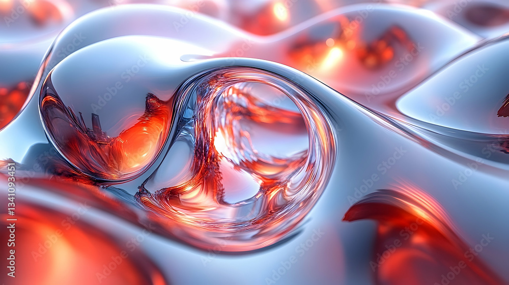 Poster fluidic abstract waves with translucent forms, reveal an inner glow, shimmering with light. smooth, 