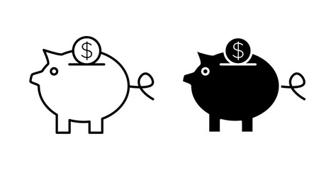 Piggy bank icons solid and thin line.