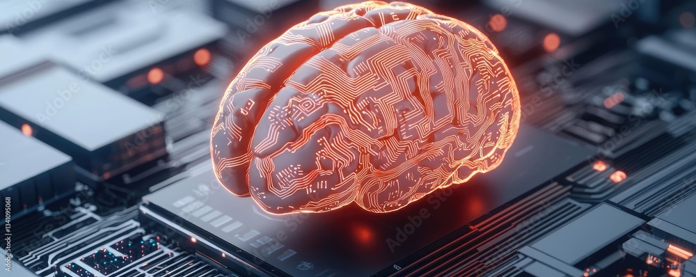 Aufkleber Artificial intelligence database in cyberspace circuit concept. Conceptual representation of a brain on a circuit board.