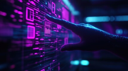 Futuristic hand interacting with a digital interface