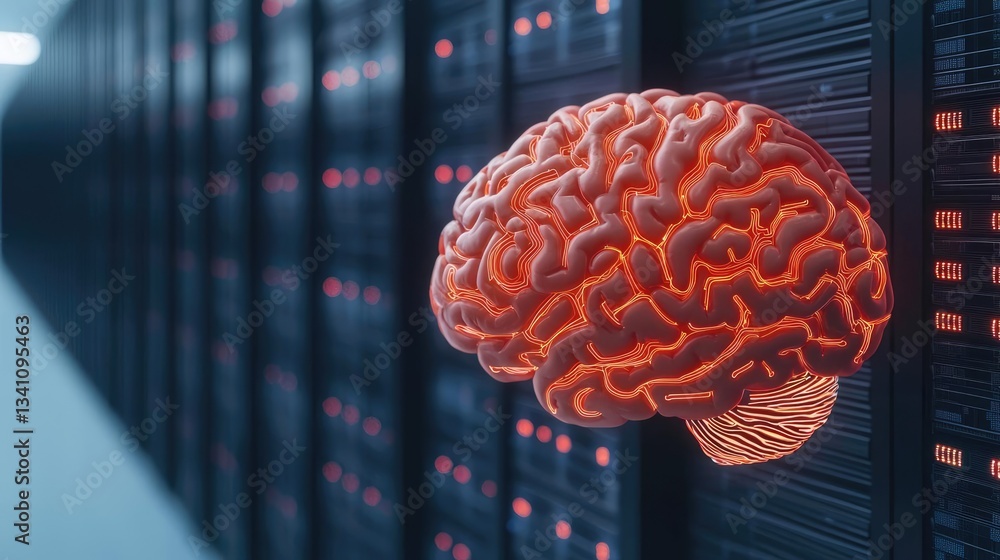 Aufkleber Artificial intelligence database in cyberspace circuit concept. Conceptual image of a digital brain in a server room.