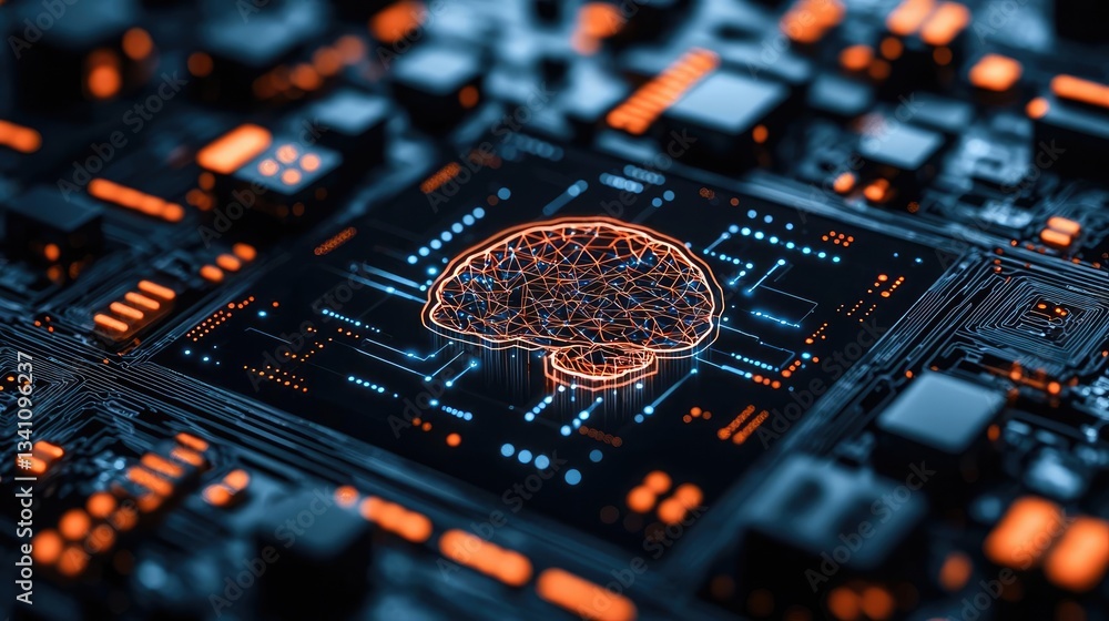 Aufkleber Artificial intelligence database and future computing concept. Artificial intelligence concept on a circuit board design.