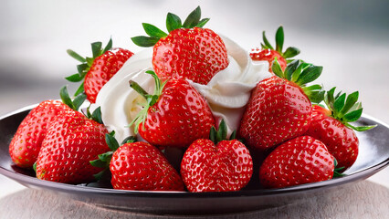 fraises &agrave; la cr&egrave;me fouett&eacute;e