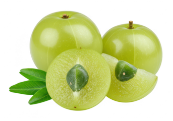 A pair of fresh Indian gooseberries or amla isolated on transparent background