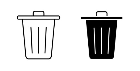 Trash icons set in black colors on white background