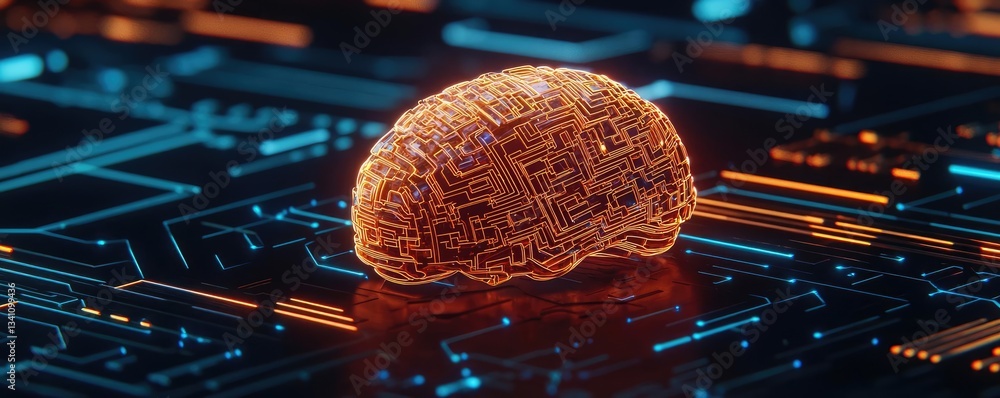 Fototapete Artificial intelligence data circuit in cyberspace computing concept. Futuristic digital brain on a circuit board background.