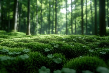 Lush Forest Floor with Moss and Trees