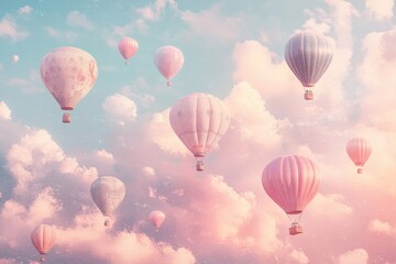 Pastel Hot Air Balloons in Dreamy Sky