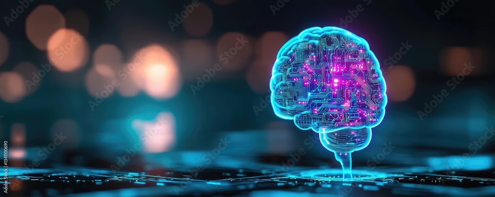 Aufkleber Artificial intelligence data circuit in cyberspace computing concept. Illuminated brain illustration representing innovative thought.
