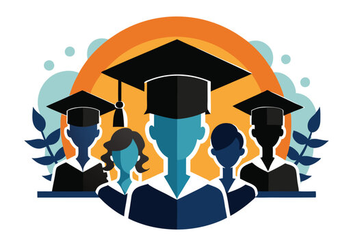 Graduation Cap Silhouette Students Celebrating Achievement