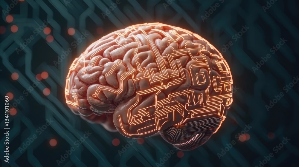 Aufkleber Artificial intelligence database in cyberspace circuit concept. A futuristic brain design illustrating technology integration.