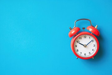 Red alarm clock on vibrant blue background