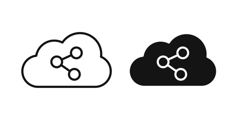 Cloud share icons set in black colors on white background