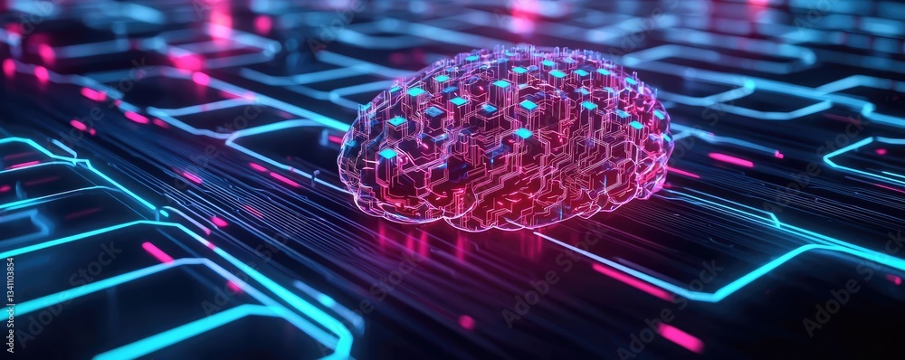 Aufkleber Artificial intelligence data circuit in cyberspace computing concept. Digital brain on circuit board, symbolizing advanced technology.