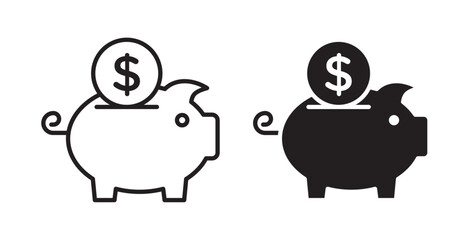 Piggy bank icon collection for UI on white background