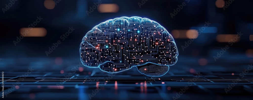 Aufkleber Artificial intelligence data circuit in cyberspace computing concept. Futuristic digital brain concept glowing with starry connections.
