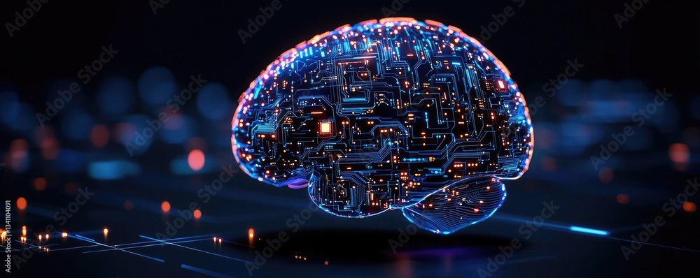 Poster Artificial intelligence data circuit in cyberspace computing concept. Futuristic digital brain showcasing advanced technology concepts.