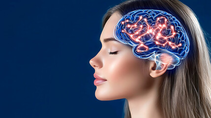 Exploring cognitive function in women brain imagery health digital art studio profile view neuroscience concept