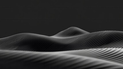 Beautiful black abstract luxury background with 3D texture of wavy lines with golden elements and smooth podium