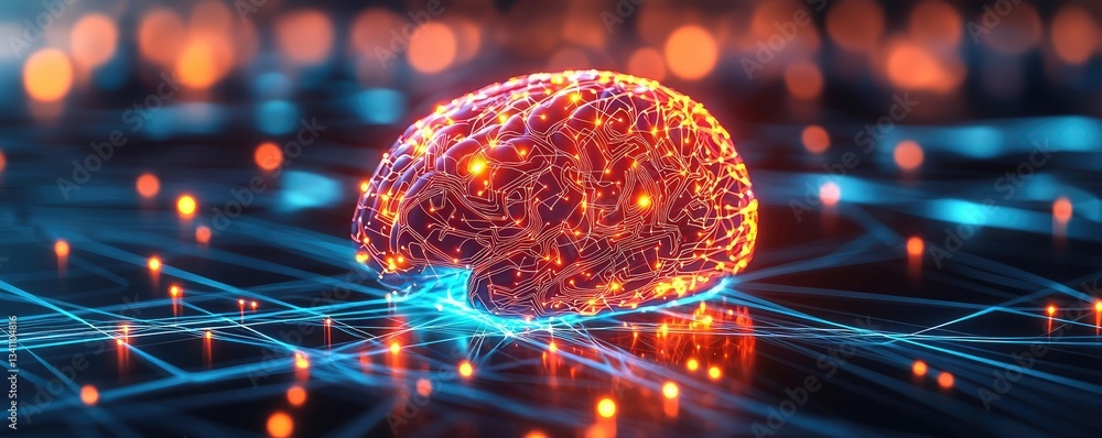 Aufkleber Artificial intelligence database in cyberspace circuit concept. A digital representation of the human brain with glowing circuits.