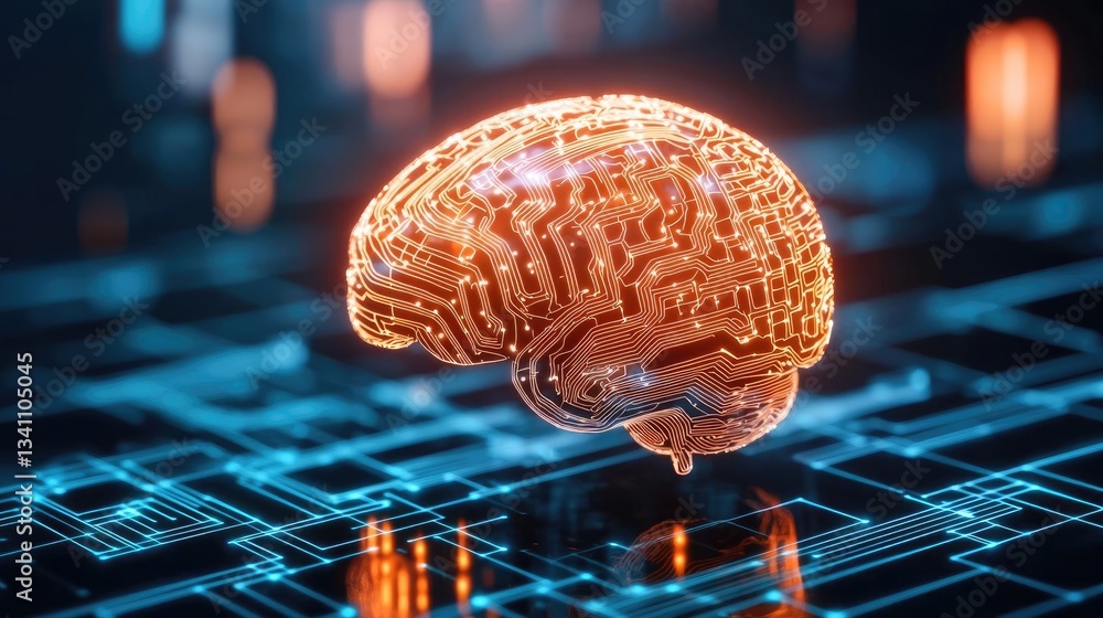 Poster Artificial intelligence database in cyberspace circuit concept. Abstract representation of a digital brain with circuitry.