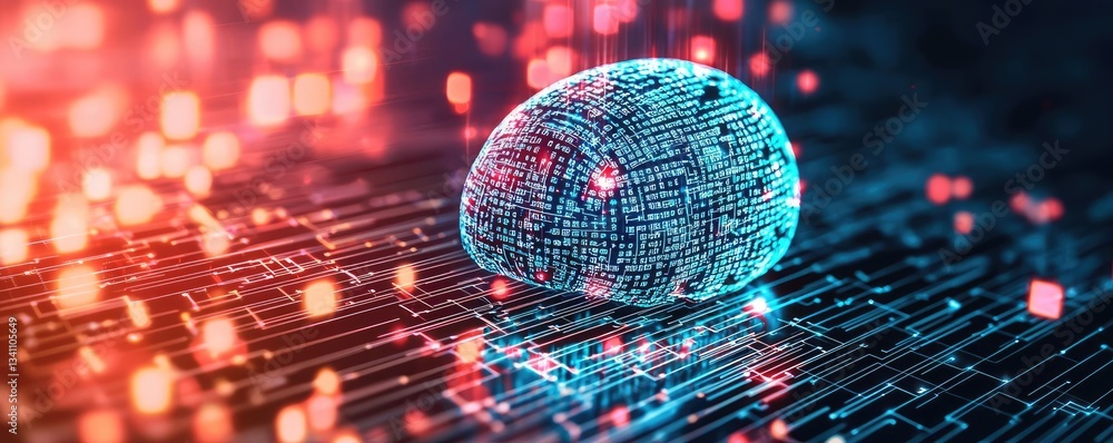 Poster Artificial intelligence database in cyberspace circuit concept. Futuristic digital sphere on a glowing data background.