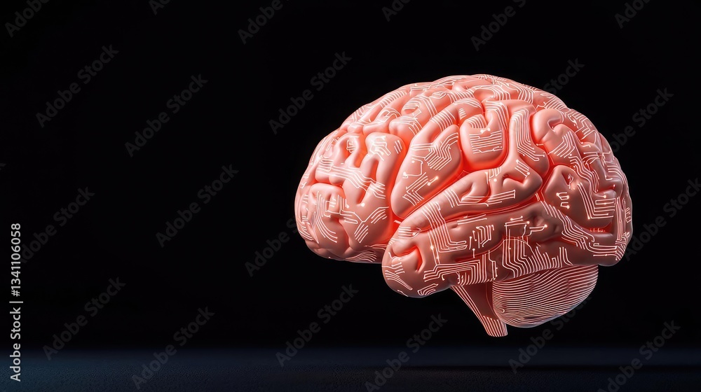 Poster Artificial intelligence database in cyberspace circuit concept. A detailed view of a human brain illustrating its unique structure.