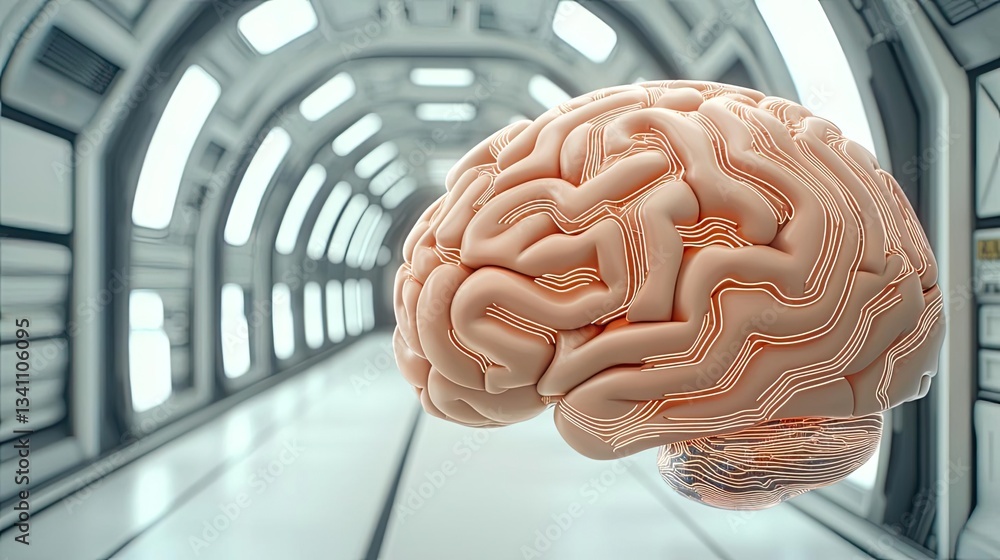 Aufkleber Artificial intelligence database in cyberspace circuit concept. Futuristic brain concept in a high-tech environment.