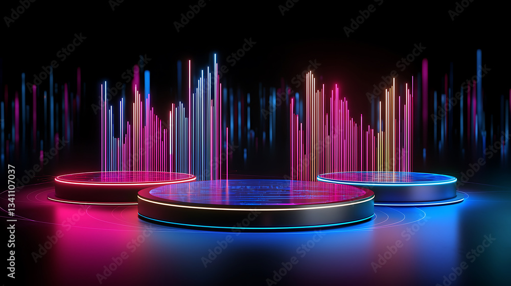 Poster dynamic light show performance virtual stage digital art futuristic environment wide angle view visu