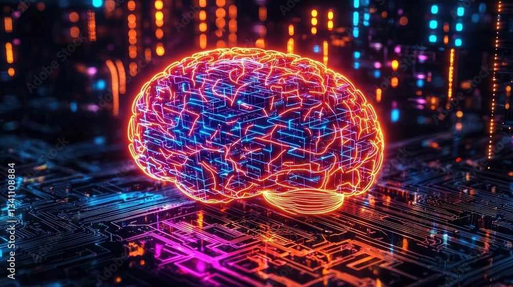 Leinwandbilder Artificial intelligence data circuit in cyberspace computing concept. Futuristic neon brain design representing artificial intelligence.