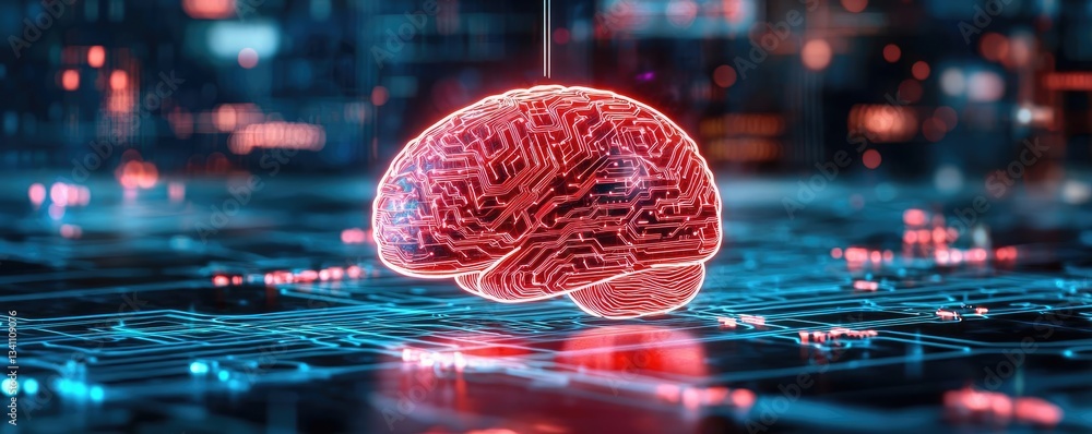 Aufkleber Artificial intelligence database in cyberspace circuit concept. Futuristic brain concept with glowing circuitry on digital background.
