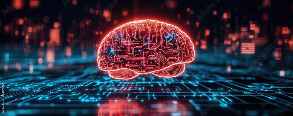 Poster Artificial intelligence database in cyberspace circuit concept. Futuristic digital brain representing artificial intelligence concepts.