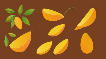 High quality illustration of Stylized mango illustrations with overlapping shapes in brown, artistic and fresh