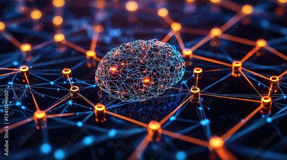 Poster Artificial intelligence data circuit in cyberspace computing concept. Abstract network representation of digital brain connections.