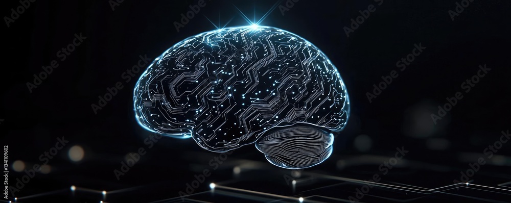 Aufkleber Artificial intelligence database in cyberspace circuit concept. Futuristic brain design with circuitry showcasing advanced technology.
