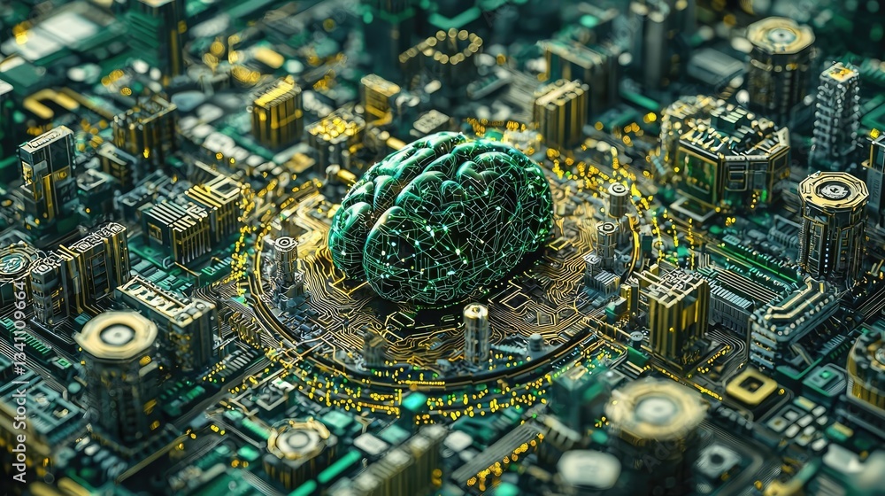 Leinwandbilder Artificial intelligence data circuit in cyberspace computing concept. Intricate design of a circuit board with a neural network motif.
