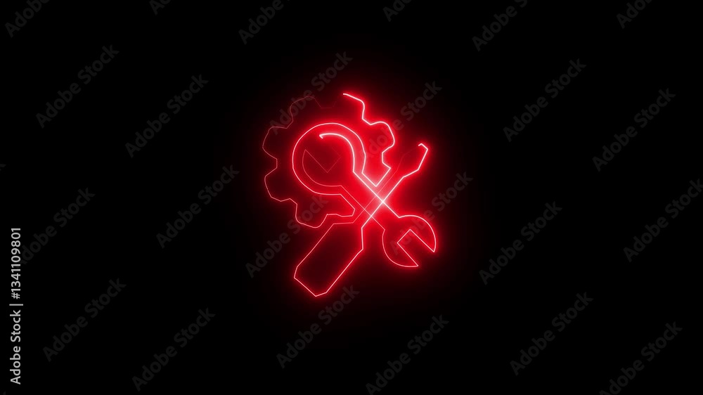 Poster glowing neon line setting icon with spinning gears icon animated. technology setting icon concept se