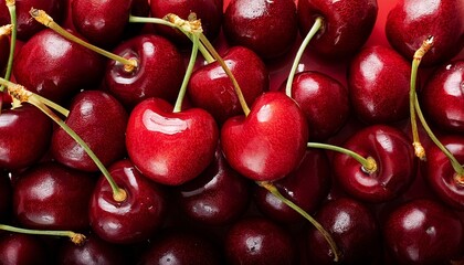 red ripe cherry fruit background, two cherries on top- 81030